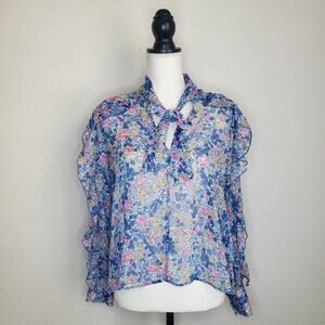 Zara Blue Sheer Floral Blouse XS